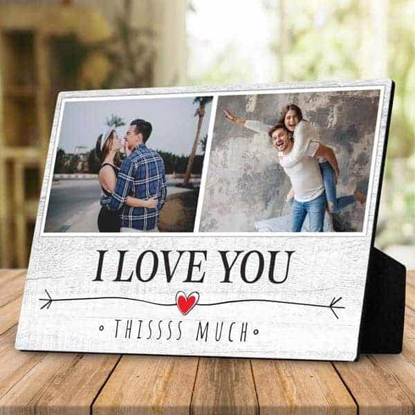 gifts for a new relationship: i love you this much custom photo desktop plaque