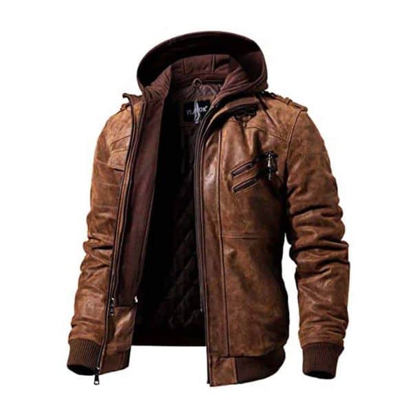 gift ideas for new relationship: Leather Jacket with Removable Hood