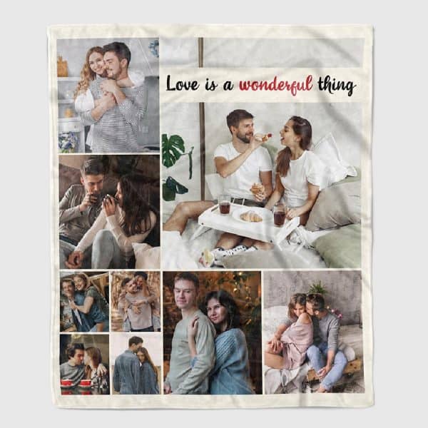 One Year Dating Anniversary Gifts for Her: Love Is A Wonderful Thing Custom Photo Collage Blanket