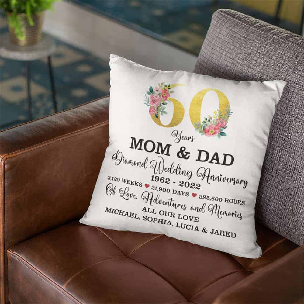 Mom and Dad Diamond Wedding Anniversary (60th) Custom Text Pillow
