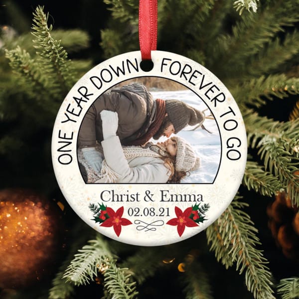 One-Year Anniversary Gifts for Her: One Year Down Forever To Go Custom Photo Ornament