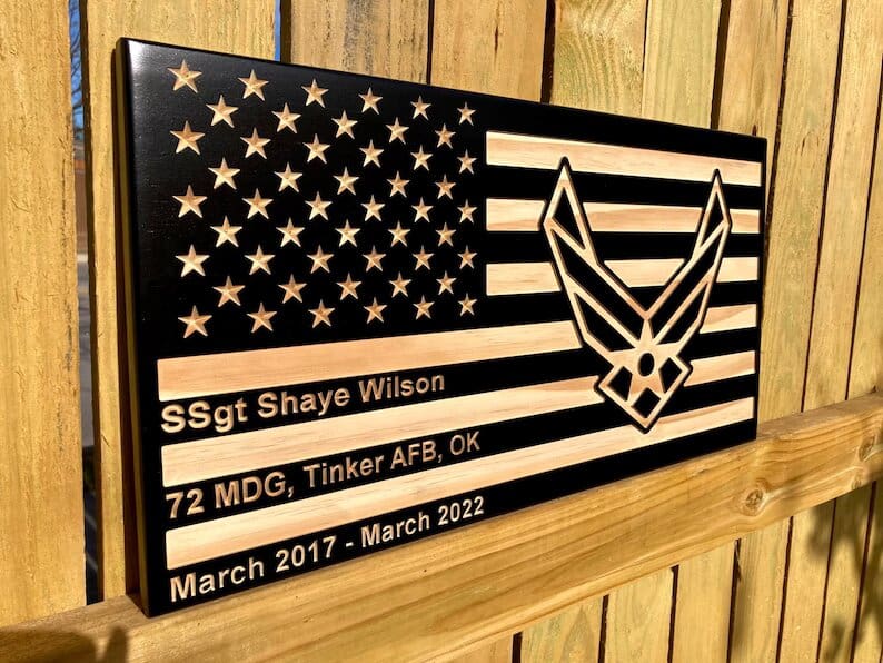 Personalized Wood Engraved Military Wall Plaque: small gifts for veterans