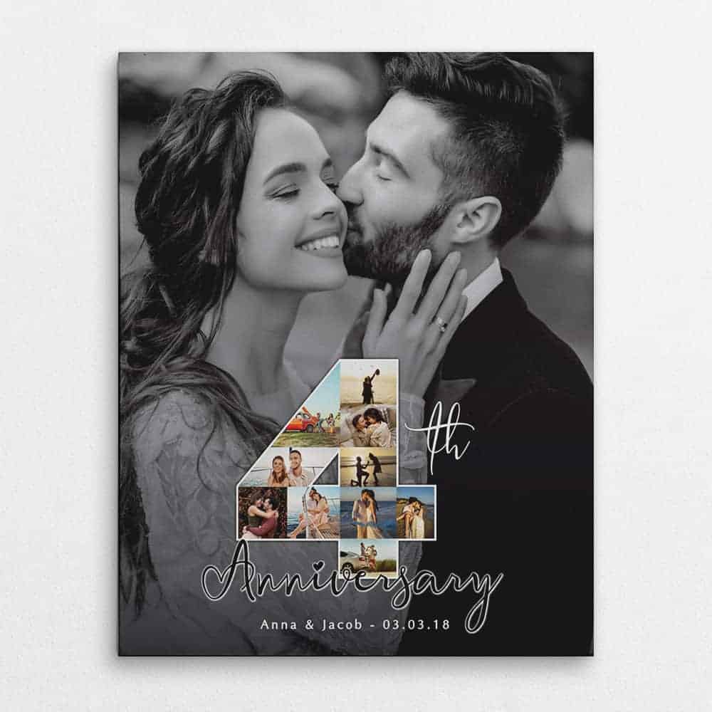 4th Anniversary Number Photo Collage Black And White Canvas Print
