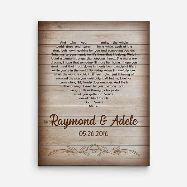 thoughtful wedding gifts for older couples: Rustic Song Lyrics Wall Art