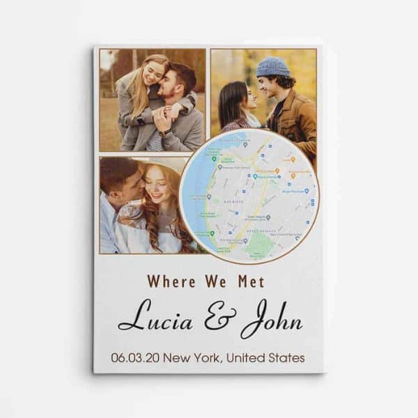 Where We Met Custom Text, Photo and Map Canvas Print