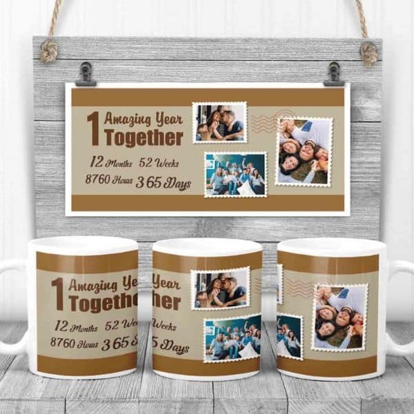 1 Amazing Year Together Custom Photo Mug gift for girlfriend on the first anniversary