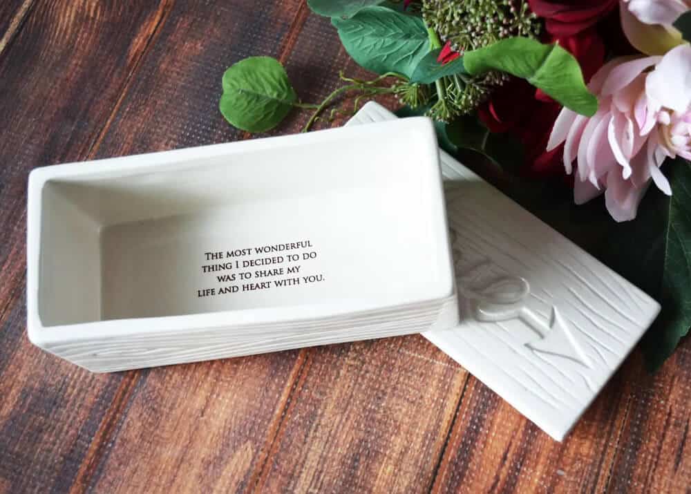 ceramic keepsake box for bride from groom