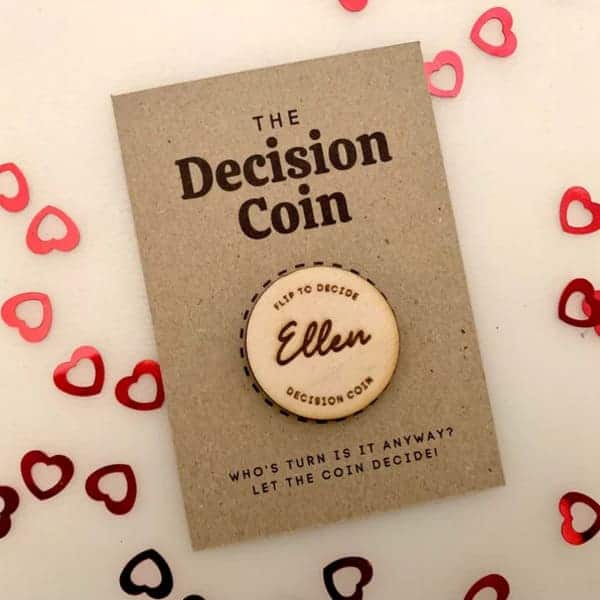 pretty custom gift idea for him: Wooden Decision Coin