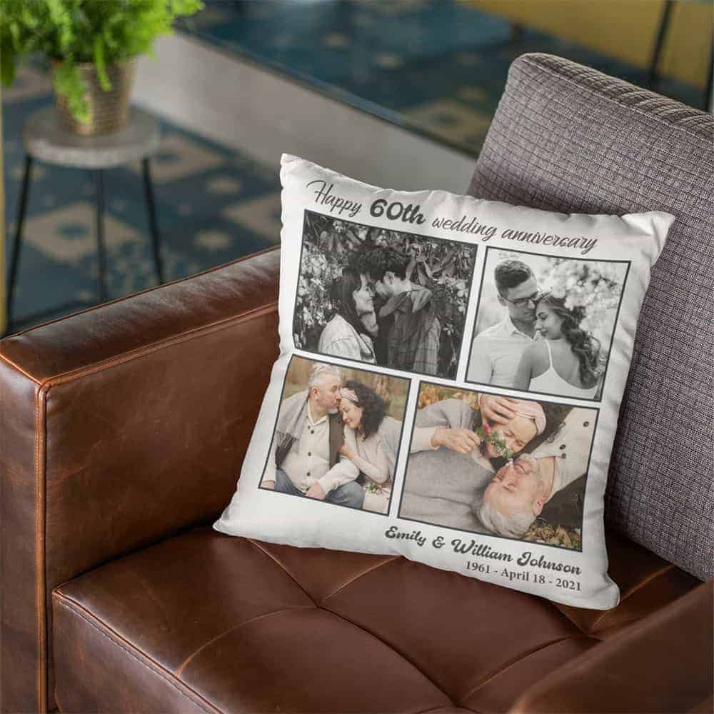 Happy 60th Wedding Anniversary Custom Photo Pillow