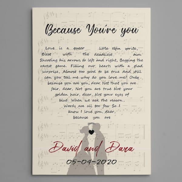 special wedding gift to give your daughter: Heart-Shaped Song Lyrics Canvas