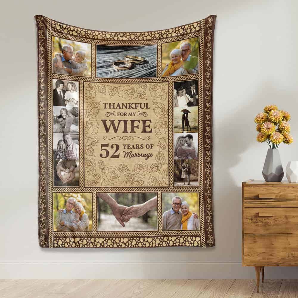 Thankful for My Wife 52th Anniversary Photo Collage Blanket from Husband