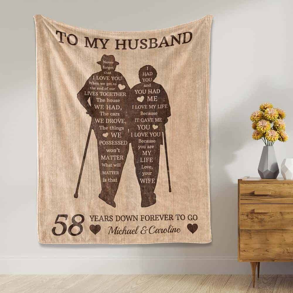 Old Couple Custom To My Husband 58th Anniversary Blanket
