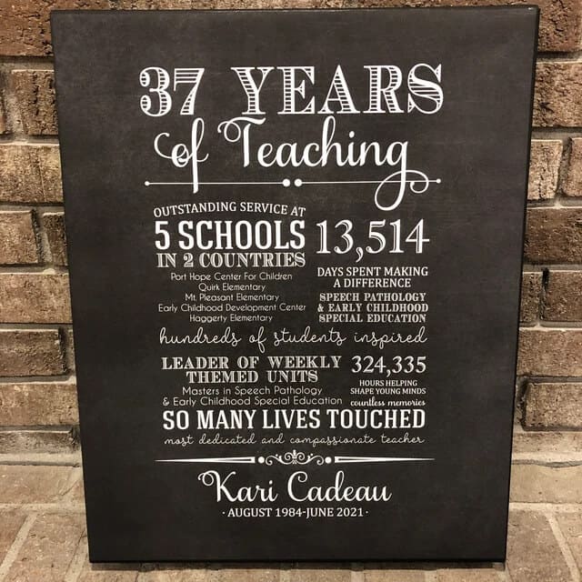 years of teaching custom print for retired teachers
