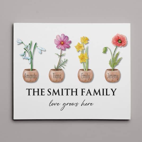 Family Birth Month Flowers Custom Canvas Print