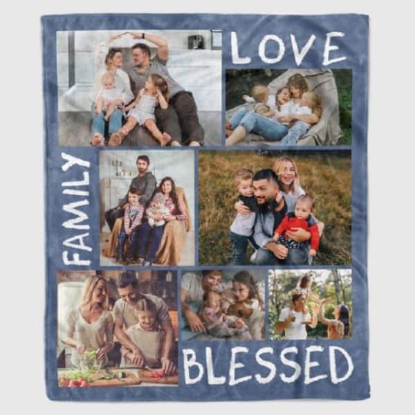 Family Love Blessed Custom Photo Collage Blanket