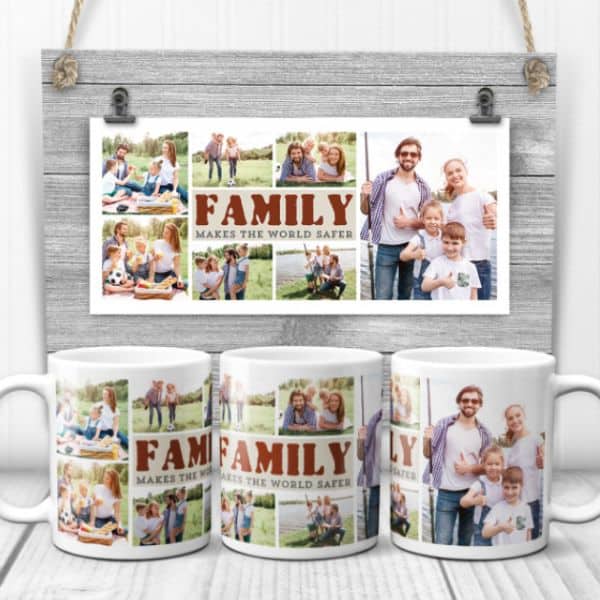 Family Makes the World Safer Photo Collage Coffee Mug