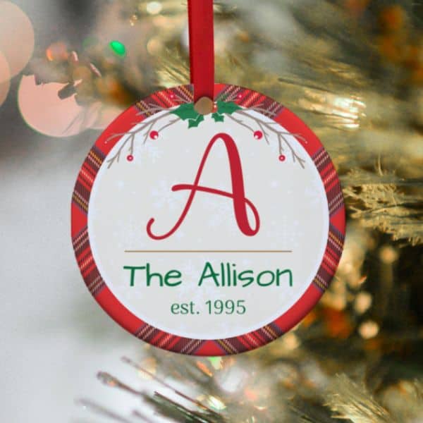 Initial Family Name Personalized Christmas Ornament