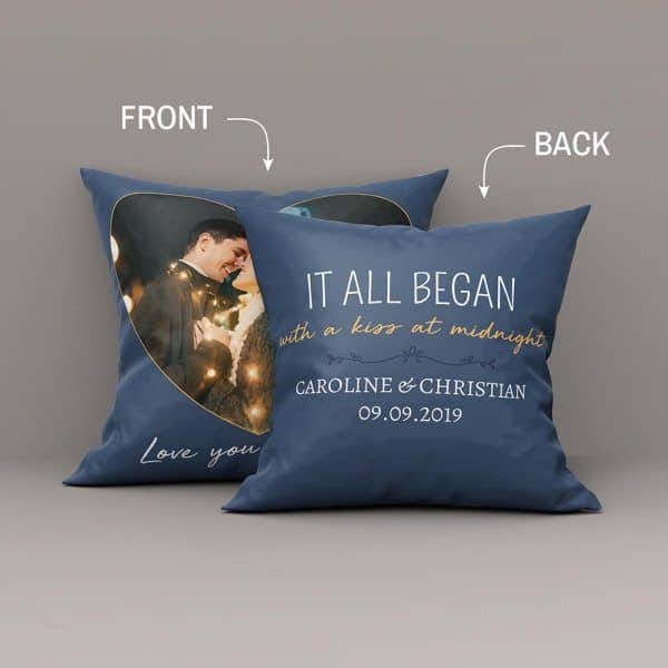 It All Began Custom Photo And Name Suede Pillow - photo gift for husband