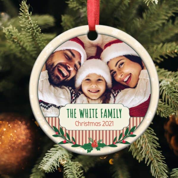 gifts for mom and dad: Personalized Family Photo Christmas Ornament
