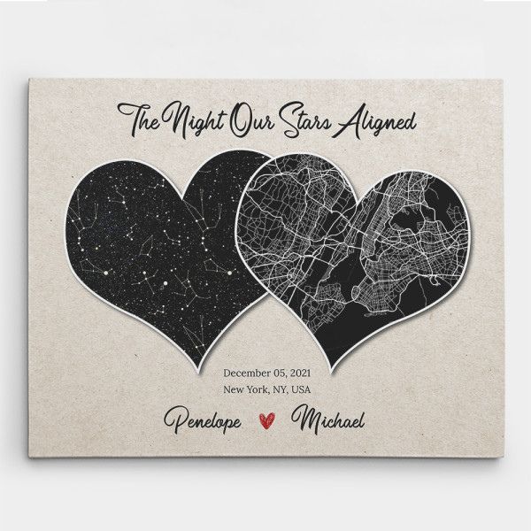 The Night Our Stars Aligned Canvas Print -  personalized star map and map on canvas for husband