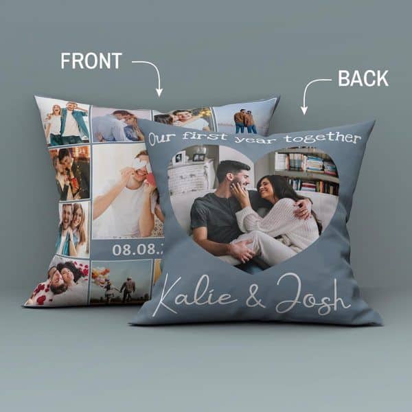 Our First Year Together Photo Collage Pillow - gift for first Christmas together