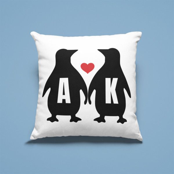 Christmas gifts for couples: Penguin Custom Initial Couple Pillow