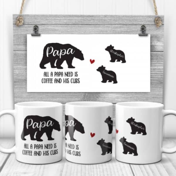 All A Papa Needs Is Coffee And His Cubs Custom Mug with Kids’ Names