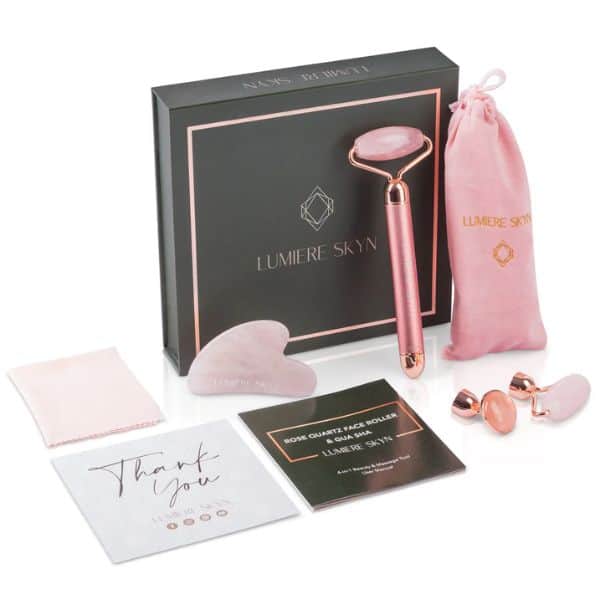 Facial Beauty Roller & Rose Quartz Gua Sha Set - valentines gift for young daughters