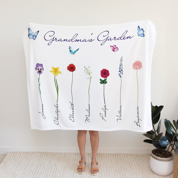 Valentines Day gifts for her: Personalized Grandma’s Garden Blanket