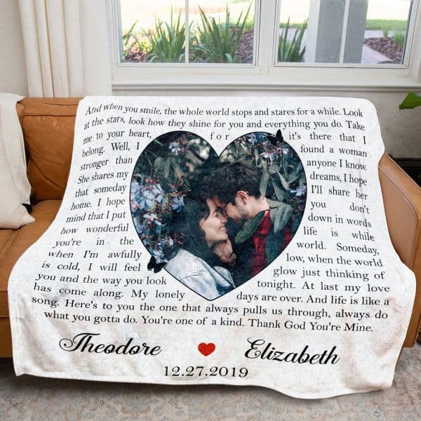 long distance valentines day gifts: Heart and Song Lyric Custom Photo Blanket