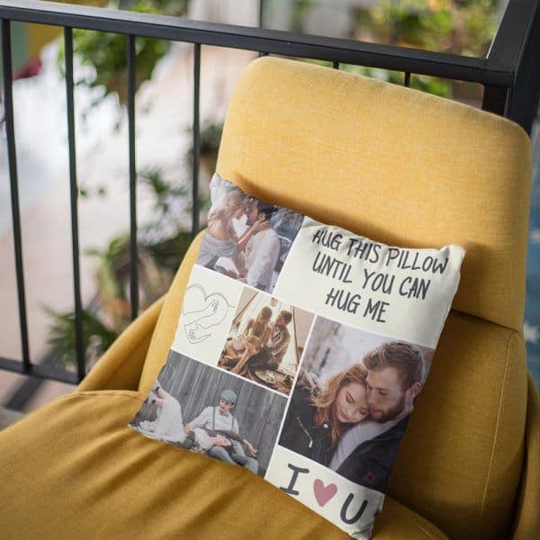 long distance valentines day gifts: Hug This Pillow Until You Can Hug Me Custom Photo Pillow