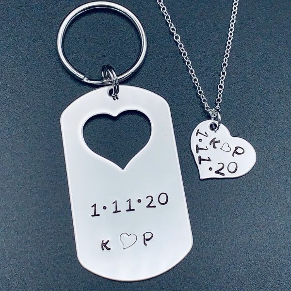 long distance valentines day gifts: Personalized Couple Keychain and Necklace