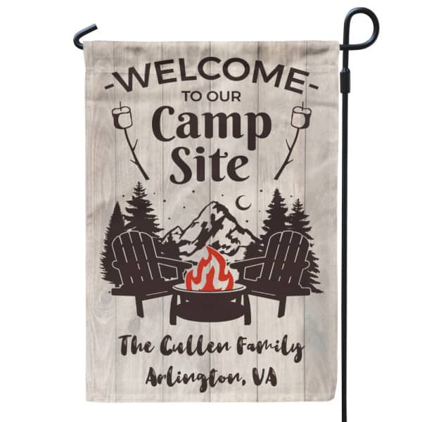 Welcome To Our Campsite Garden Flag: personalized welcome garden flags
