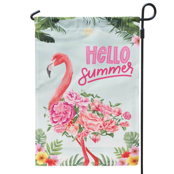 Pink Flamingo Hello Summer Garden Flag