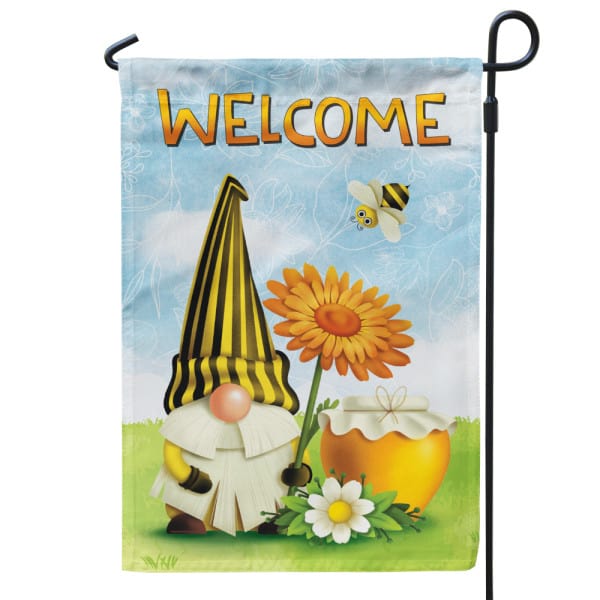 Welcome Honey Bee Gnome Garden Flag: garden tool gifts