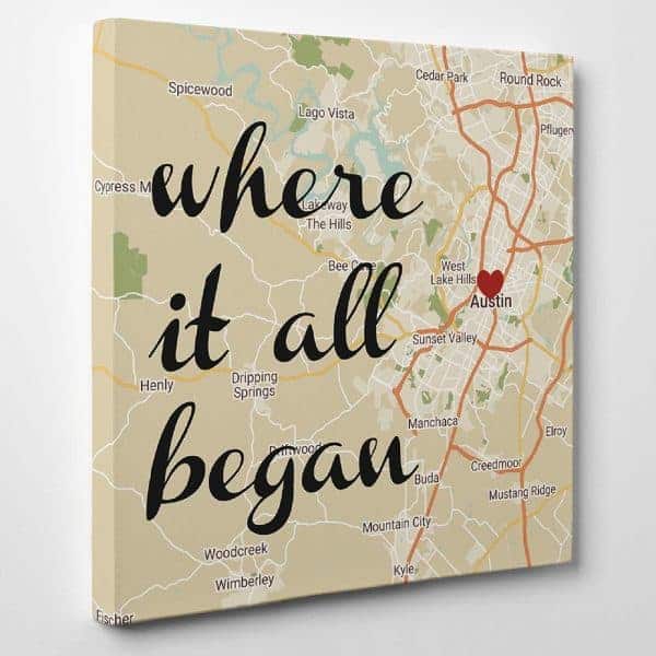 custom valentines day gifts for him:  Where It All Began Map Wall Art