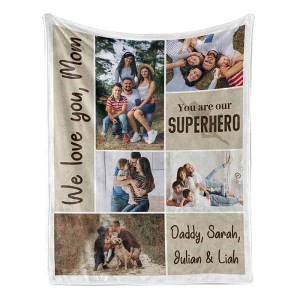 unique mothers day gifts: Mom You Are Our Hero Photo Collage Blanket