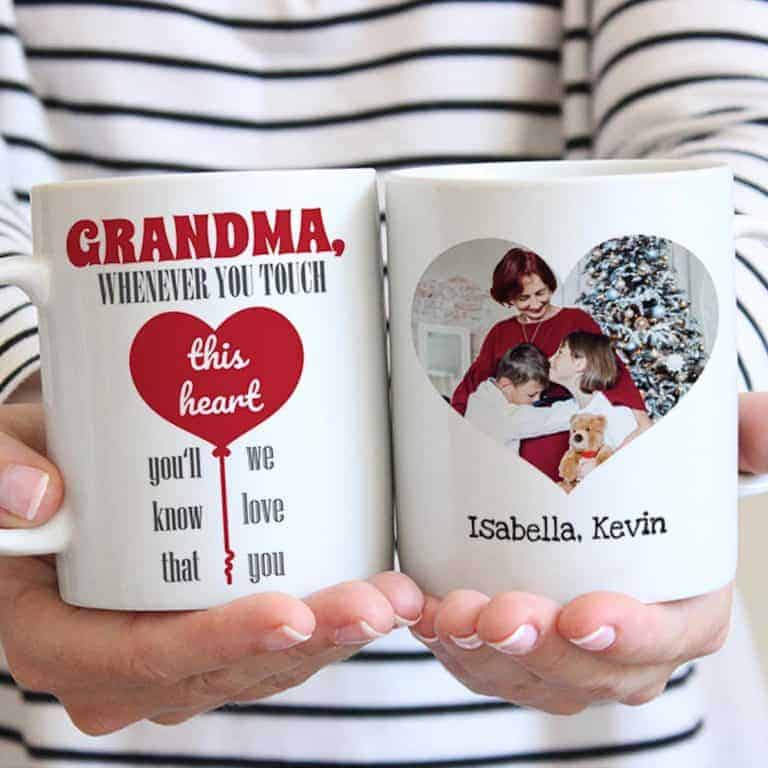 Grandma Whenever You Touch This Heart Custom Photo Mug: mothers day idea for grandma