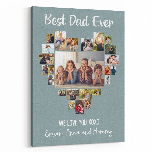 Diy fathers day gifts: Best Dad Ever Heart-Shaped Photo Collage Canvas Print