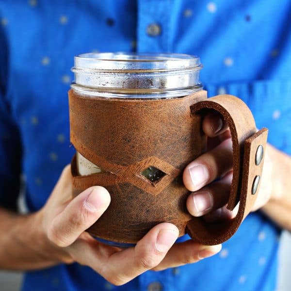 DIY gift for Father's Day: Leather Mason Jar Sleeve