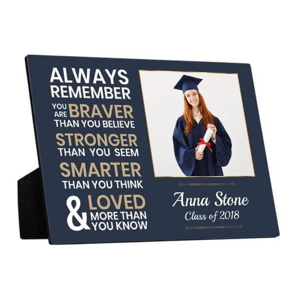 sentimental college graduation gifts for him: You Are Braver Than You Believe Custom Photo Plaque