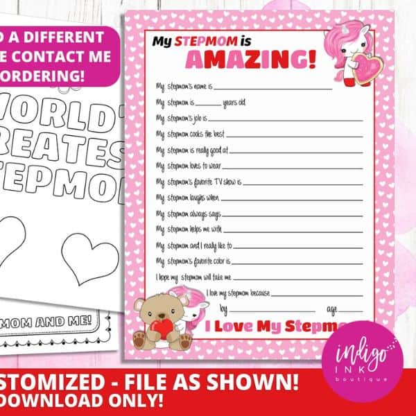 All About My Stepmom Kid Questionnaire - gift for bonus mom