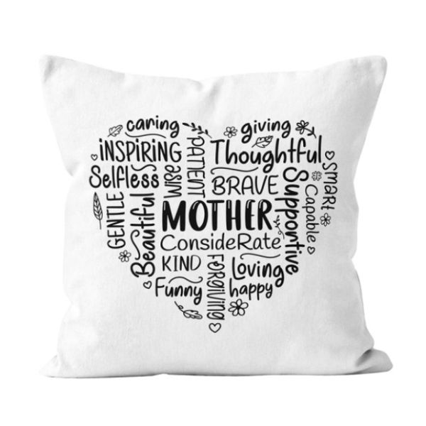 Mother Heart Shaped Word Art Pillow