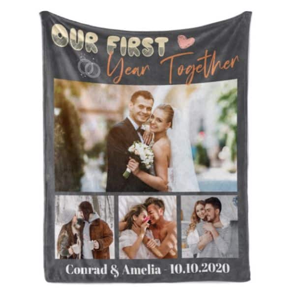 Our First Year Together Custom Photo Anniversary Blanket