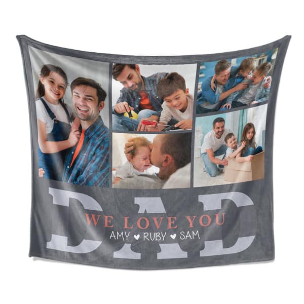 We Love You DAD Custom Photo Collage And Name Blanket: father's day gifts kids
