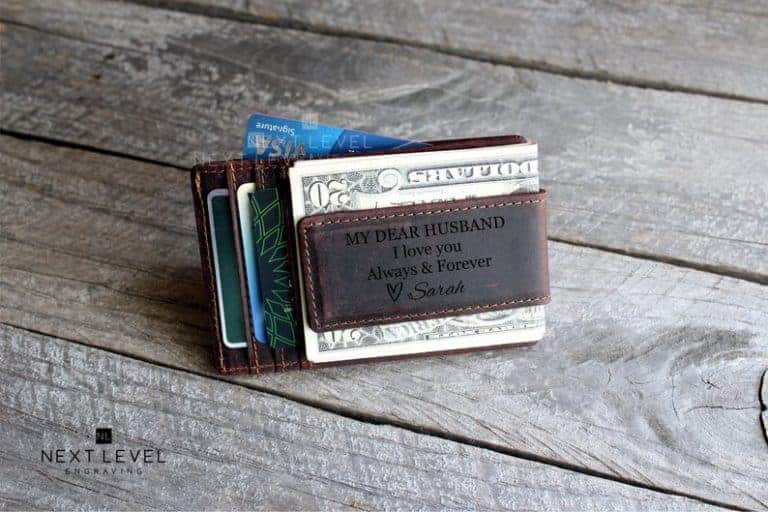 gift ideas for husband: custom leather money clip wallet
