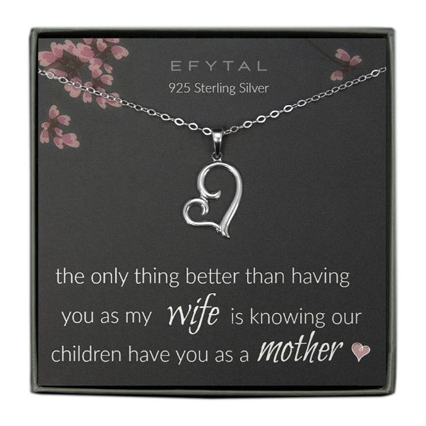 silver heart necklace for wife on mother's day