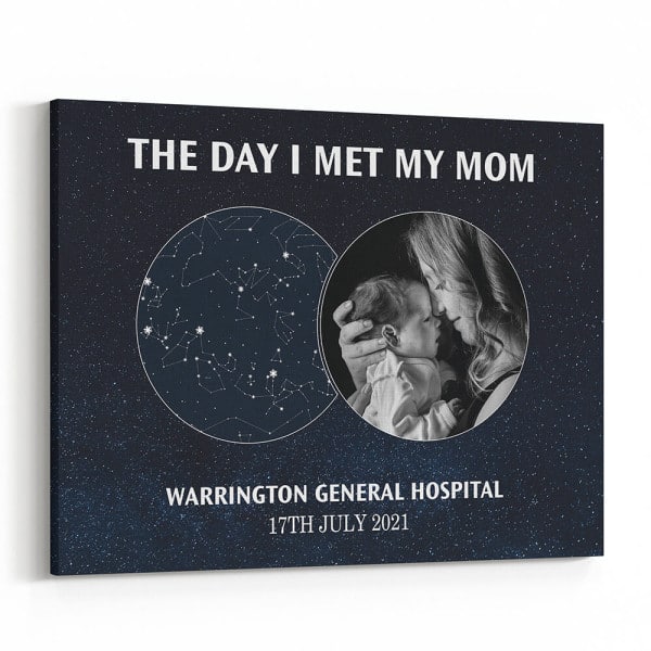 sentimental first mother's day gift: The Day I Met My Mom Star Map Canvas Print