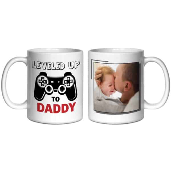 father's day ideas for dad: “Leveled Up to Daddy” Custom Photo Mug