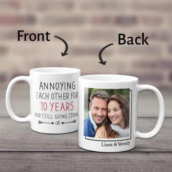 photo coffee mug with a fun anniversary quote